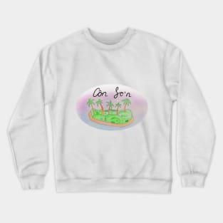 Con Son watercolor Island travel, beach, sea and palm trees. Holidays and rest, summer and relaxation Crewneck Sweatshirt